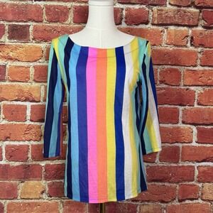 LILLY PULITZER Waverly Top In Multi Sun Stripe 3/4 Sleeve Pima Cotton Size Small